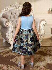 SHEIN Young Girl Sleeveless Floral Decor Round Neck Dress - Multicolor - View 2