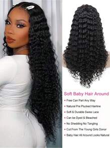 深波浪蕾丝前假发 人发 13x4 透明蕾丝前卷发假发 女士人发无胶假发 人发预拔婴儿头发 - Natural Black - 查看 5