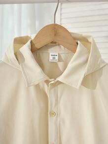 SHEIN Tween Boy' 长袖字母印花休闲连帽衬衫 - 杏色 - 查看 5