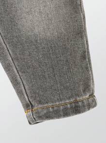 Baby Boys' Casual Adjustable Soft Washed Denim Bib Pants, Comfortable And Fashionable For Spring & Autumn - Dark Grey - View 5