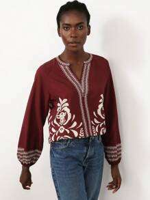 Aveloria Modichic 度假波西米亚风复古印花 V 领长袖衬衫 - 彩色 - 查看 5