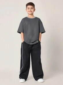 SUMWON Youth California Digital Display T-Shirt Oversized Streetwear Casual Athletic Top Summer Basic Short Sleeve Urban Number Print Retro Digital Aesthetic