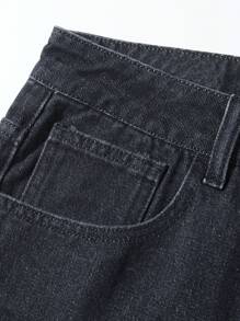 ROMWE MEN Goth 男士哥特式十字设计口袋宽松休闲牛仔裤，万圣节 - 黑色 - 查看 3