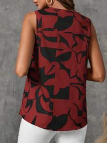EMERY ROSE Women's Summer Sleeveless V-Neck Shirt With Geometric Pattern