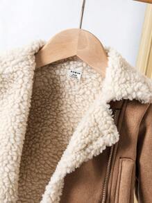 SHEIN Infants Unisex Baby Boys & Girls Autumn/Winter High Street Fashion Casual Thermal Lined Faux Suede Collar Long Sleeve Jacket Coat