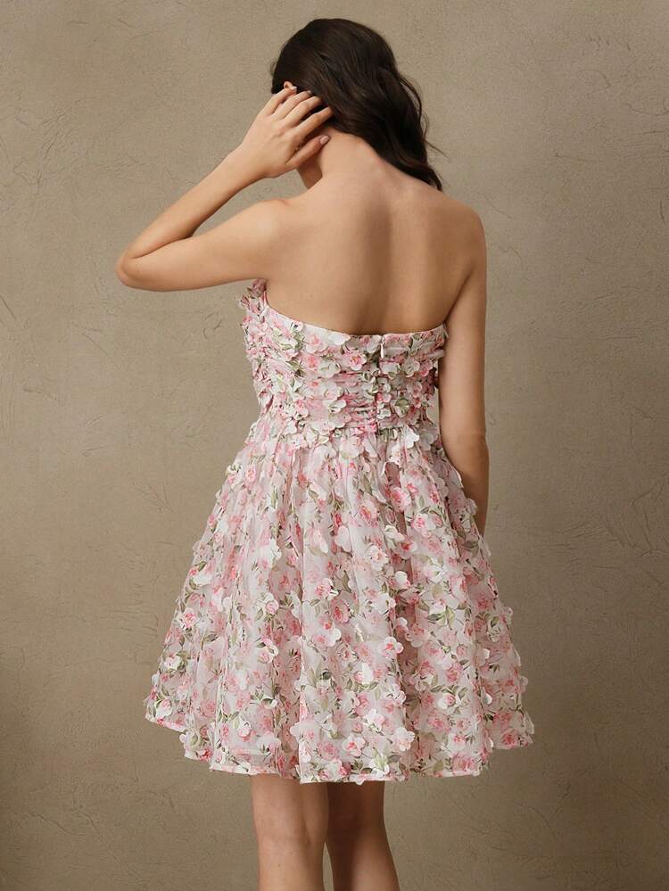 Summer Women Festival Casual Floral 3D Petal Flower Print Mini Dress