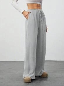 SHEIN Tall 秋季女装、阔腿运动裤、卡其色、低腰裤、舒适裤、休闲裤、宽松裤、女式裤子、棕色裤子、女式下装、街头服饰、冬装