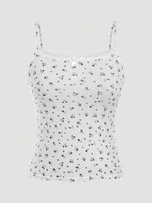 Tween Girl Casual Lace Trim Ditsy Floral Camisole