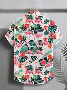VIVINTIMO Men's Tropical Plant Print Short Sleeve Single-Breasted Shirt For Vacation - Multicolor - View 2