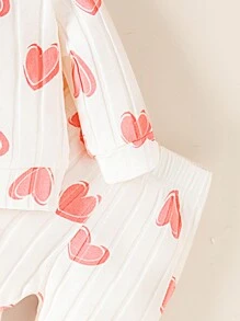 SHEIN Toddler Girls Heart Print Top And Pants Set, Round Neck Long Sleeve, Minimalist - White - View 5