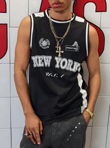 PAVTROS Men's Casual Contrast Color Letter Print Camisole - Multicolor - View 4