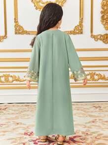 年轻女孩超大休闲长款流苏腰带连衣裙 - 綠色 - 查看 2