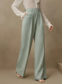 Anewsta Plain Elegant Sophisticated Office Lady Style Straight Leg Pants, Suitable For Vacation And New Year's Outfits - Mint Green - View 6