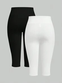 SHEIN EZwear Mallas cortas de punto versátiles en blanco y negro