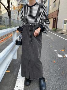 FRIFUL 女士灰色直筒牛仔连身裤工装裤连衣裙，春季 - 灰色 - 查看 7