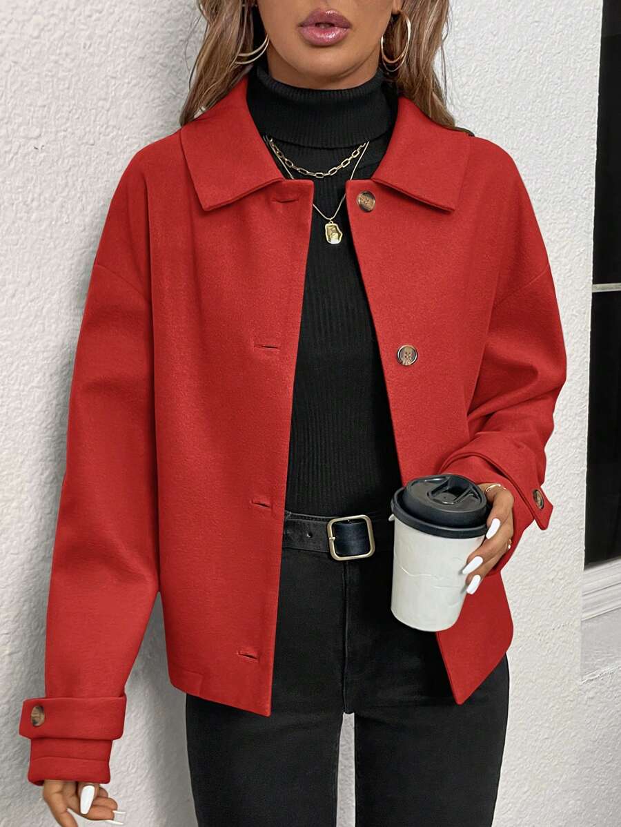 SHEIN Clasi Áo croptop nữ kiểu dáng giản dị, thời trang tối giản, phù hợp mặc hàng ngày. - Đỏ - Xem 1