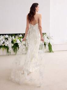 MOTF Soiréza VÁY MAXI CHÍNH THỨC REN XẾP NẾP CHO NỮ - Màu be - Xem 6