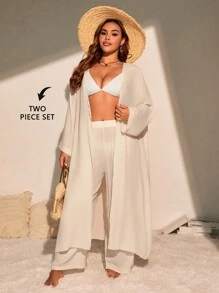 SHEIN Slayr CURVE Set de 2 piezas de cubrecuerpo básico casual, talla grande, para vacaciones en la playa de verano - Albaricoque - Ver 1