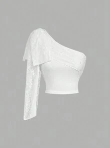 SHEIN MOD Top blanc avec nœud à l'épaule dénudée, Top de fête, Top de club, Top romantique élégant, Top bohème, Top d'été, Top de sortie - Blanc - Voir 1