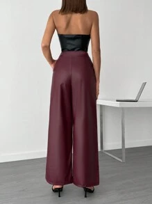 RueChic NEW SEASON COLOR BURGUNDY LEATHER WIDELEG PANTS - Burgundy - View 2
