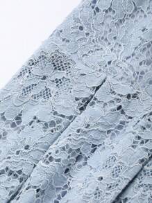 女士 V 领蕾丝中长连衣裙，适合约会和场合太阳裙 - 藍色 - 查看 7