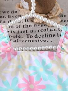 Young Girl' Cute Floral Print Print Ruffle  One-Piece Swimsuit, Beach Outfit Summer Holiday - Multicolor - View 5