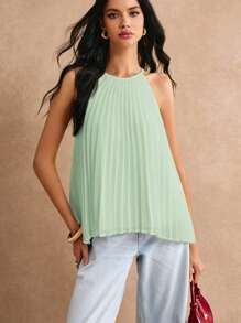 Poéselle 女士纯色无袖休闲宽松衬衫，日常穿着