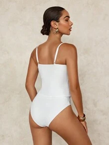 SHEIN Swim Zomer 1 Set Dames Contrasterende Trim Tankini Badmode