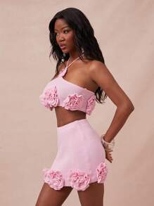 NYA SZN Top Spring Knit Floral Detail Halter Vacation Summer Festivals Easter Club Going Out Top Event Statement Valentines Day Carnival Outfits For Women