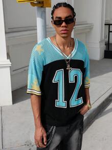 Manfinity EMRG Men's Numeric Pattern V-Neck Short Sleeve Knit Top - Multicolor - View 4