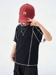 Coolane Kids Camiseta de punto de manga corta con cuello redondo y bordado gráfico, para adolescentes en primavera/verano