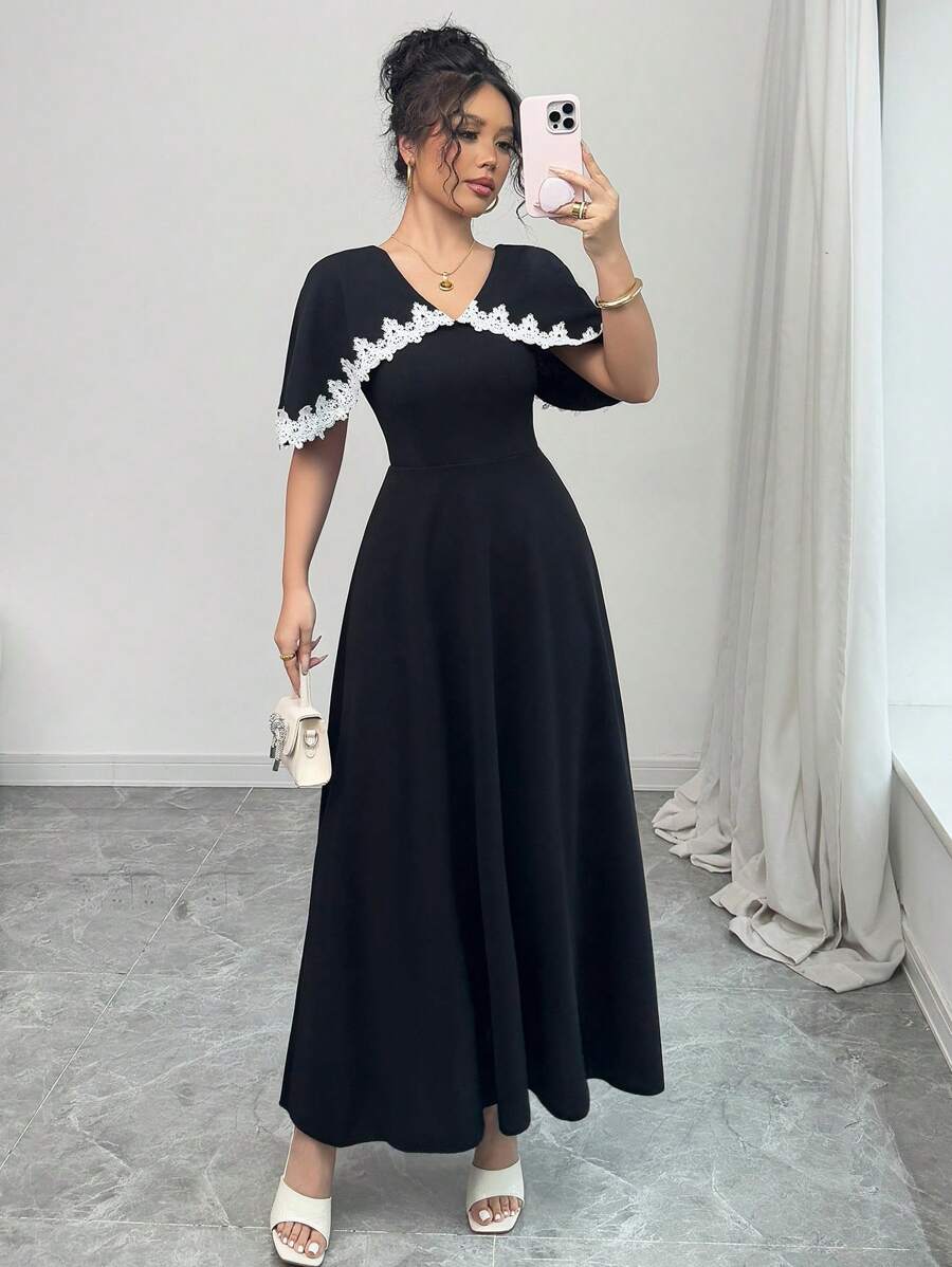 Rafferiza 女士优雅撞色荷叶边长裙，春夏