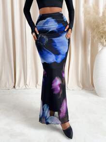 SHEIN Clasi Women's Elegant Large Floral Pleated Mermaid Skirt,Valentines Clothes, Summer Outfits For Women,Spring Outfits For Women, Coquette ,Festival