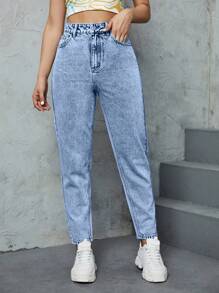 SHEIN ICON Women's Casual Front Button Pocket Simple Design Jeans - Medium Wash - View 3