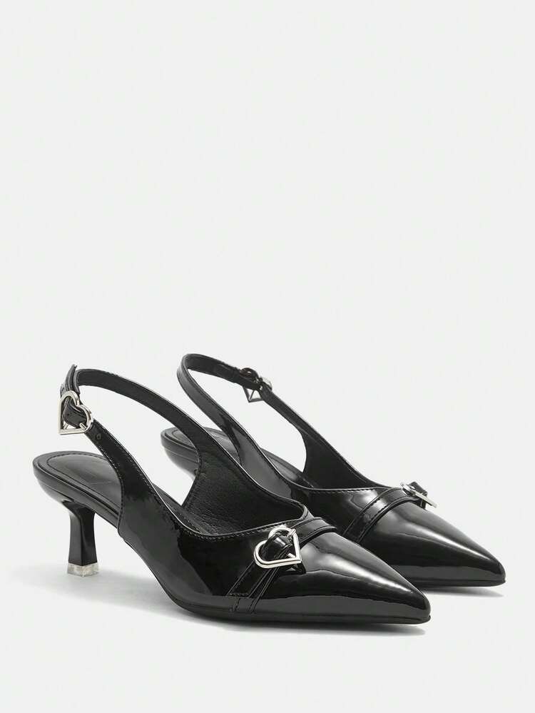 CUCCOO CURVES Wide Width High Heel Pointy Toe Elegant Black Satin Slingback Sandals, Suitable For All Seasons Spring Shoes Spring Break Easter