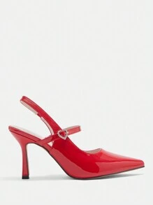 CUCCOO CURVES 女士纯色水钻装饰宽版高跟鞋 - 紅色 - 查看 3