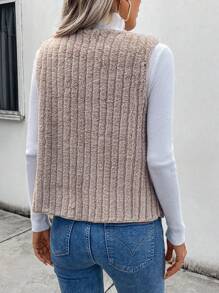 EMERY ROSE Solid Color Sleeveless Casual Jacket, Autumn/Winter - Apricot - View 2