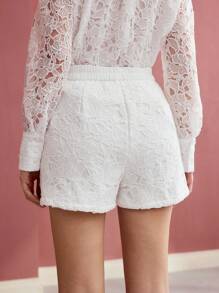 MOTF PREMIUM FLORAL EMBROIDERY SLANT POCKET SHORTS,SPRING/SUMMER - White - View 8