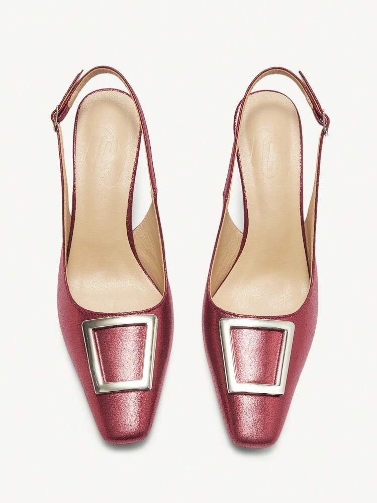 CUCCOO CHICEST Women's Red Satin High Heels With Metal Buckle Strap Pointed Toe Formal Pumps, Elegant For Commuting, Date, Wedding, Office And Other Formal Occasions Spring Shoes