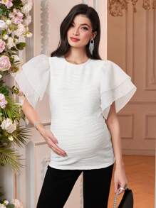 SHEIN Maternity Casual Plain T-Shirt, Minimalist & Fashionable For Daily Wear - White - View 5