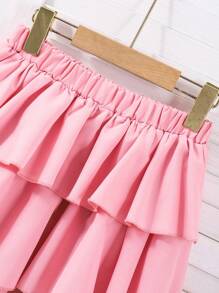 SHEIN 2 件 Tween Girl 休闲简约热转印短袖黑色 T 恤和时尚印花裤套装，附赠包袋，热转印不会脱落，日常百搭风格 - 粉色 - 查看 3