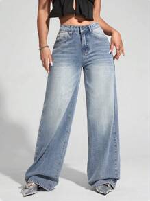 SHEIN EZwear Women's Casual Washed Wide Leg Jeans