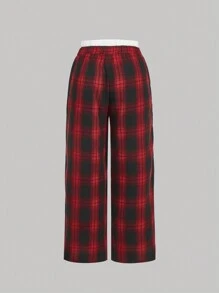 SHEIN MOD Pantalones rectos de talla grande con doble cintura a cuadros, estilo casual