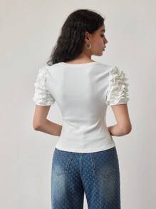 MOTF STUDIO ÁO PHÔNG CÓ VÒNG TAY FRILL TRIM SLIM FIT - trắng - Xem 4