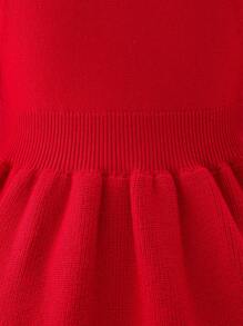 SHEIN Baby Girl Sweet Retro Bow Knit Dress, Casual Commute Korean Style Girl's Stylish Princess Sweater Dress, Suitable For Daily Wear, Traveling, Autumn/Winter - Red - View 6