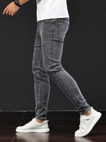 Manfinity Homme Men Solid Skinny Jeans - Grey - View 5