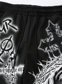 ROMWE MEN Street Life Ensemble de Sweat-shirt-shirts imprimé de portrait de bande dessinée amusante pour hommes, streetwear - Tabac - Voir 3