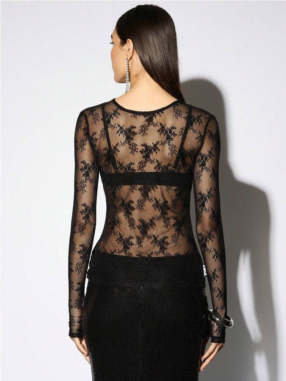 Sheer Lace Top With Floral Pattern