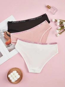 Teen Girl Plain Color Patchwork Casual Briefs ,3 Pcs