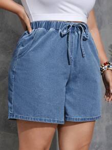 Firerie Plus Size Casual Denim Shorts, Fashionable For Everyday Wear - Light Wash - View 5